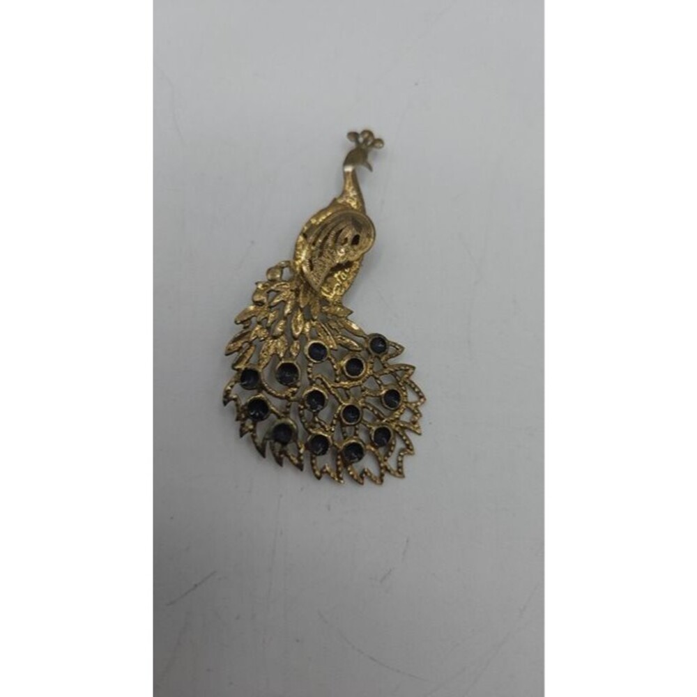 Vintage Peacock Pin Black Enamel Feathers and Metal Body